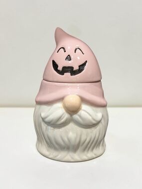Martha Stewart Pink Pastel Halloween Gnome Ceramic Candle Jar With 2 Wicks 16oz